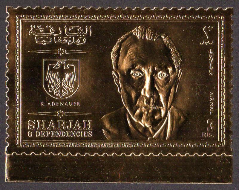 Sharjah Mi #544A  mnh - 1969 Konrad Adenauer - gold foil paper - perf