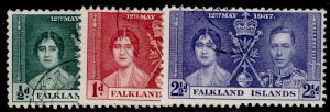 FALKLAND ISLANDS GVI SG143-145, 1937 CORONATION set, FINE USED.