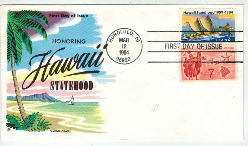 FLUEGEL HAWAII STATEHOOD #2080 Stamp Issue + C55 Stamp / Cachet Full Color!