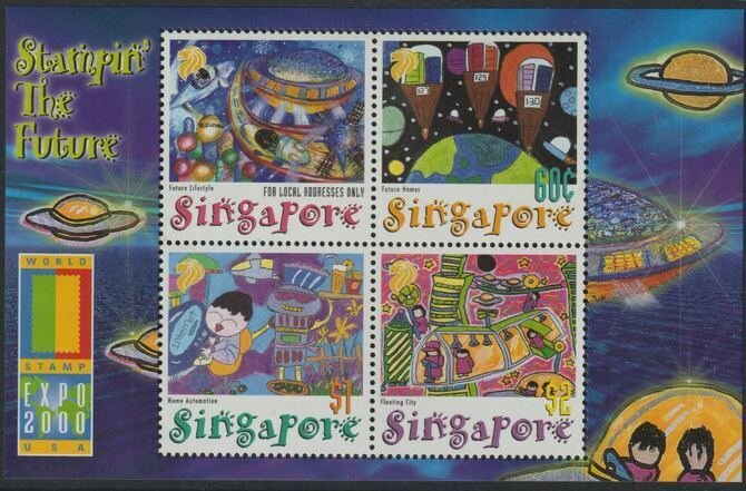 SINGAPORE - 2000 - The Future, Childrens Art - Perf 4v Sheet -Mint Never Hinged