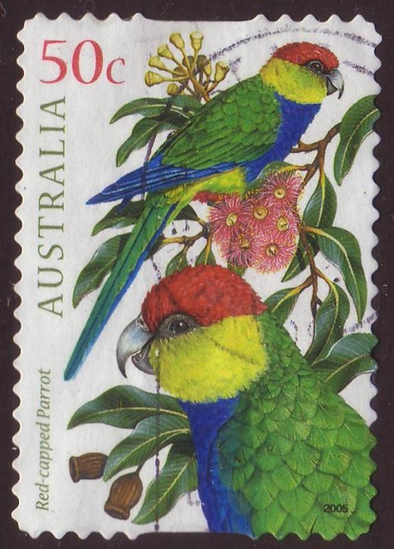 Australia 2005 Sc#2342, SG#2487 50c Red Capped Parrot, Birds, USED.