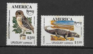 URUGUAY1993 ENDANGERED ANIMALS FAUNA AMERICA UPAEP ISSUE YACARE OWL 2 VAL MNH