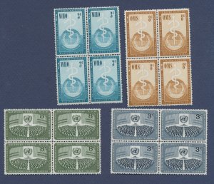 UNITED NATIONS UN - Scott 43-46  - MNH blocks  -  WHO, UN Day 1956