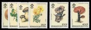 Burkina Faso (Haute-Volta) #647-652 Cat$21.40, 1984 Mushrooms, complete set, ...