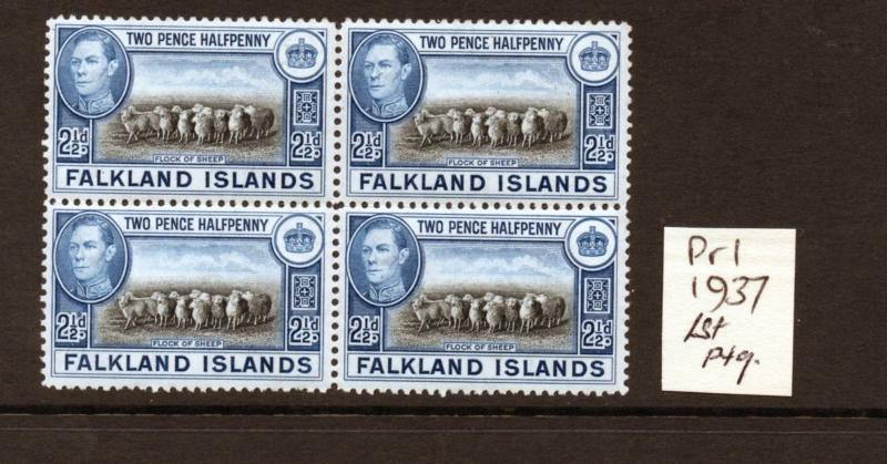 FALKLAND ISLANDS 1937/52 values, Blocks of fours verified and Unmounted.