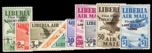 Liberia #C27-36 Cat$49.50+ (for hinged), 1942 First Flight Liberia-US, comple...