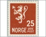Norway Used NK 247   Posthorn and Lion III (no wmk) 25 Øre Brown