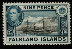 FALKLAND ISLANDS SG157 1938 9d BLACK & GREY-BLUE MTD MINT