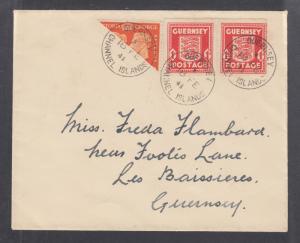 Great Britain SG 482 + Guernsey SG 2 pair on 1941 Internal Cover