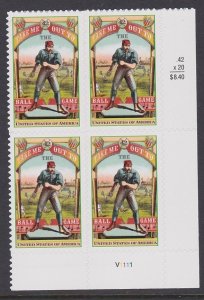 4341 Take Me Out To The Ballgame Plate Block MNH