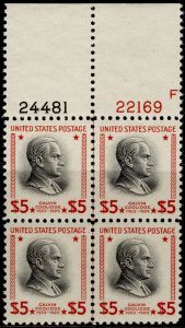 USA SCOTT 834, $5 carmine & black, NH MINT.