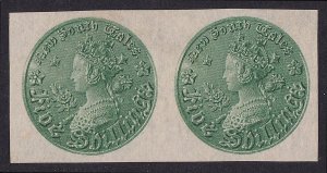 NEW SOUTH WALES 1861 QV Coin 5/- green IMPERF PROOF pair VERY RARE!