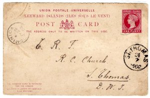 Leeward Is 1902 QV 1d reply card fine used from Dominica to St Thomas