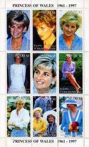 Turkmenistan 1999 DIANA,PRINCESS OF WALES Sheetlet (9) MNH