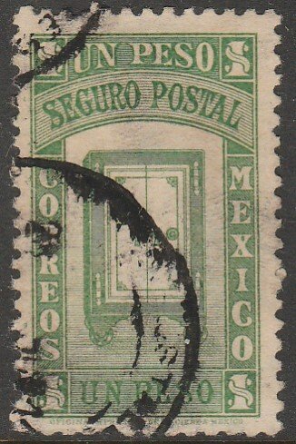 MEXICO G9, $1PESO INSURED LETTER. USED. F-VF (1129)