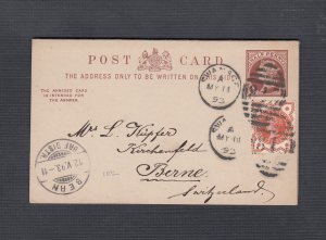 UK 1890’s 2X UPRATED PS CARD & REPLY CARD MARPLE & SWANCE TO SWITZERLAND