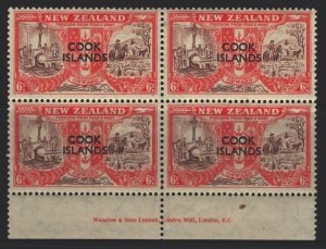 Cook Islands Sc#129 MNH Imprint Block of 4 / Hinged on 1 stamp and in Selvedge