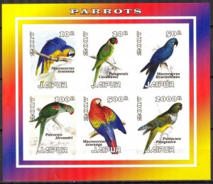 INDIA / JAIPUR 2017 Birds Parrots II Sheet Imperf. MNH Cinderella
