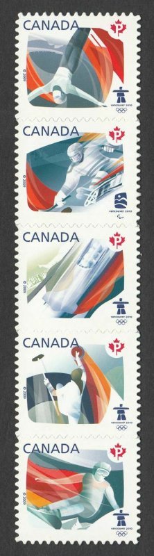 2010 VANCOUVER OLYMPIC = booklet DIE CUT strip of 5 = MNH Canada 2009 #2304i