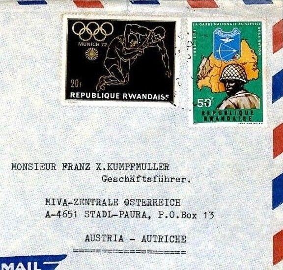 RWANDA Cover 1972 MUNICH OLYMPICS *Kibungo* Missionary Air Mail WRESTLING CM67