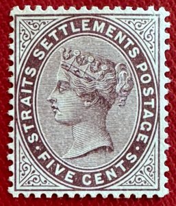 Malaya Straits Settlements 1882 QV 5c CC Purple-Brown MNG SG#48 M5470