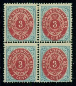 DANISH WEST INDIES #6 (6b) 3¢ bicolor, pr. II, Block of 4, LH, Facit $725.00