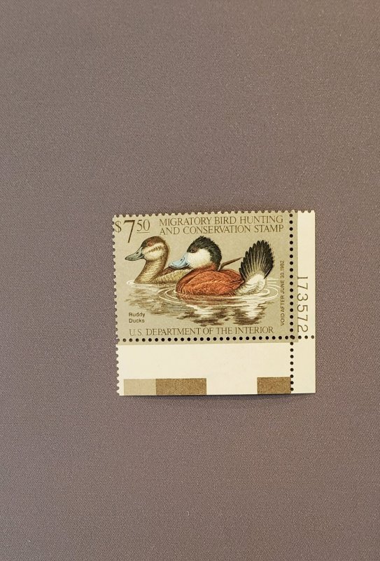 RW48, Ruddy Duck, Mint OGNH, w/Plate Number, mark on selvage, CV $30.00