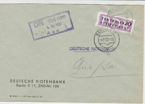 DDR Central Courier Service 1957 Berlin Cancel Notenbank Stamps Cover Ref 24424