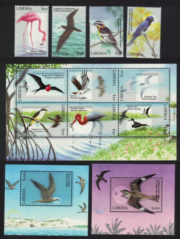 Liberia Birds 4v+Sheetlet+2 MSs COMPLETE 2001 MNH MI#4218-4227+Block 428-429