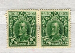 RHODESIA; 1930s early GV Admiral issue used Shade of 1/2d. Pair