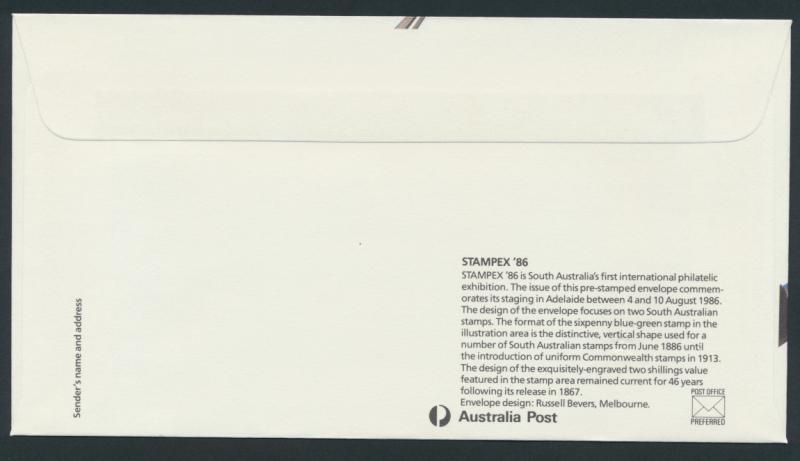 Australia PrePaid Envelope 1986 Stampex Adelaide