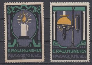 German Advertising Stamps - History of Lighting Series, E. Rau Co., München