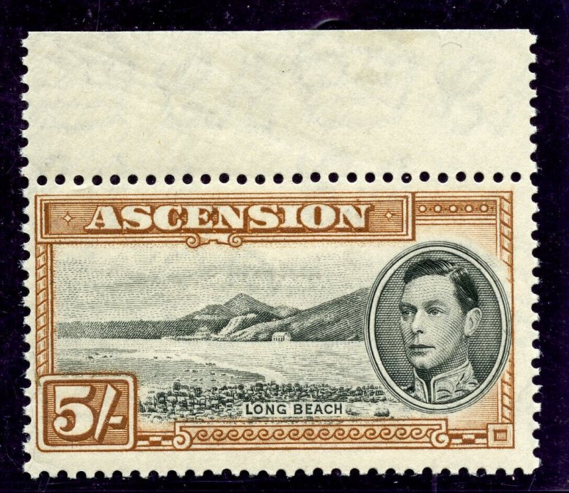 Ascension 1944 KGVI 5s black & yellow-brown (p13½) superb MNH. SG 46. Sc 48a. 