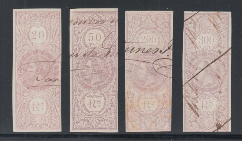 Portugal, Gerais Barata 2-5 used 1869 lilac King Luiz Fiscals, almost VF