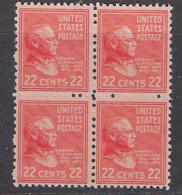 U.S. 827 MNH 1938 Grover Cleveland Block of 4 (ap7237)