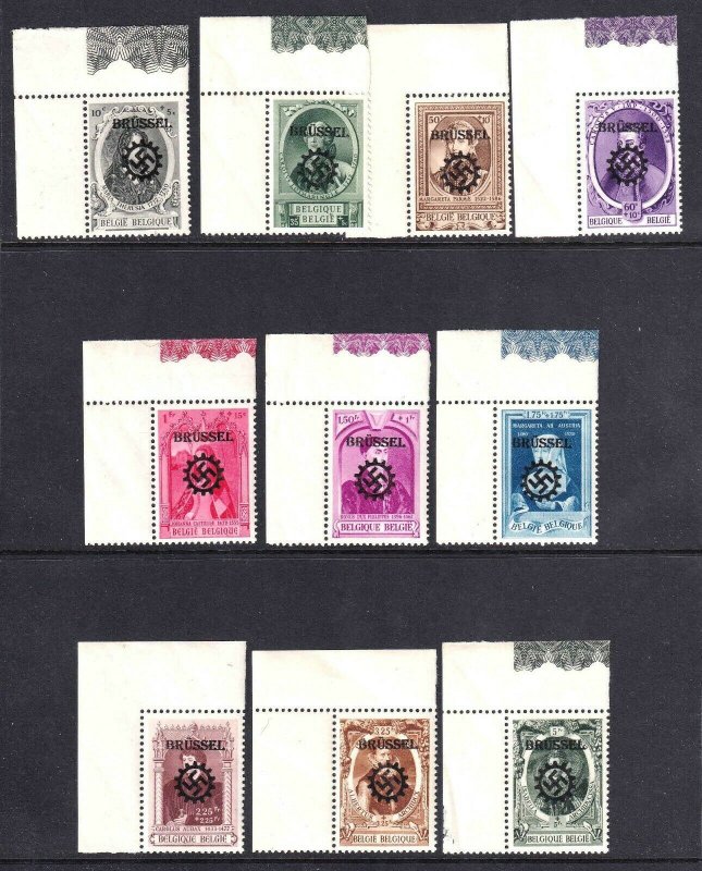 BELGIUM B293-B302 SET UNLISTED BRÜSSEL OVERPRINTS OG NH F/VF TO VF BEAUTIFUL GUM