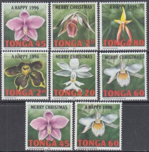 TONGA Sc  907-14 CPL MNH SET of 8 - CHRISTMAS and NEW YEARS, ORCHIDS