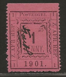 TRANSVAAL SC# 196 (SG#25c)   NO BAR ABOVE LR '1'   FVF/MOG