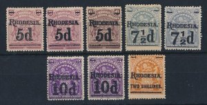 RHODESIA 1909 'RHODESIA' on Surcharge set plus violet overprints.