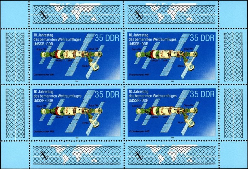 DDR 1988,Sc#2698a; 2699-2700a MNH, 10 years joint space flight USSR - GDR, m/s