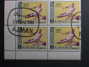 ​AJMAN-1965 SC#36  OLYMPIC GAMES-TOKYO- GYMNAST ON VAULTING HORSE CTO BLOCK