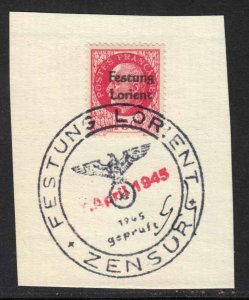 FRANCE 439 GERMANY OCC FESTUNG LORIENT LOCAL OVERPRINT ZENSUR CDS ON PIECE