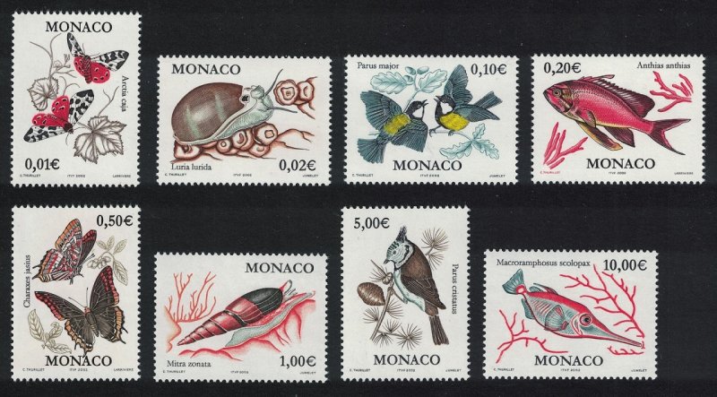 Monaco Butterflies Birds Fishes Snails Fauna 8v 2002 MNH SG#2524=2534