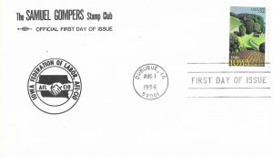 1996 FDC, #3089, 32c Iowa150th, Samuel Gompers Stamp Club