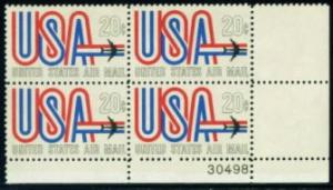 US Stamp #C75 MNH - 13c USA Air Mail USA w/ Jet Plate Block of 4