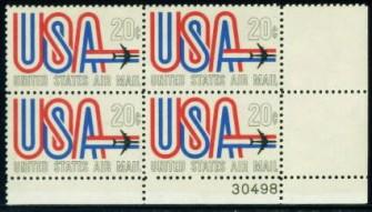 US Stamp #C75 MNH - 13c USA Air Mail USA w/ Jet Plate Block of 4