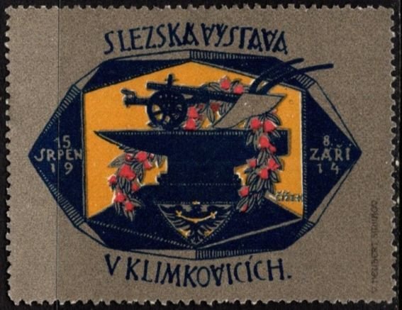 1914 Czechoslovakia Poster Stamp Silesian Exhibition In Klimkovice Perforated