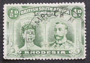 Rhodesia Double Head Halfpenny with SHAMROCK M (Skeleton) postmark