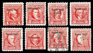 Scott R586, R590, R592-R597 1c-55c 1952 Dated Red Revenues Mint/Used Cat $23.10