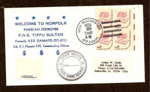 NAVAL COVER-U.S.S. MOINESTER-WELCOME PAKISTAN DESTROYER